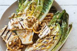 Grilled Halloumi and Romaine Salad with Preserved Lemon Dressing